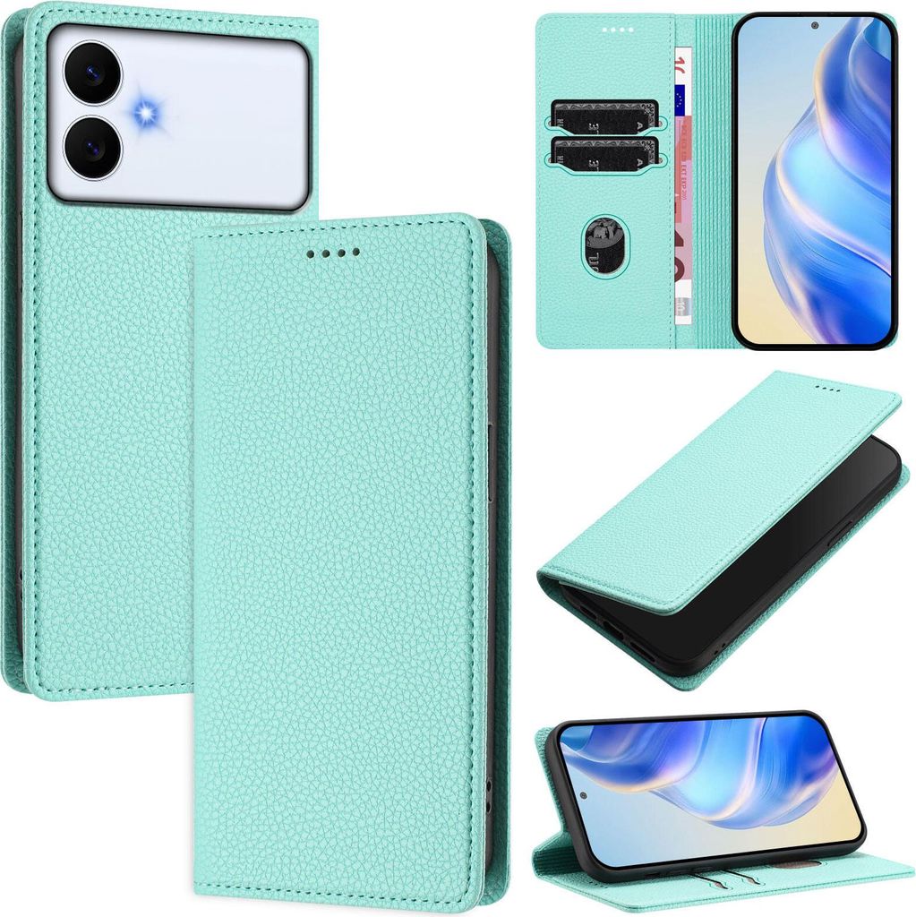 Litchi Leder Handyhülle für Samsung Galaxy S26 Edge Wallet Kartenfächer Standfunktion Hülle Türkis