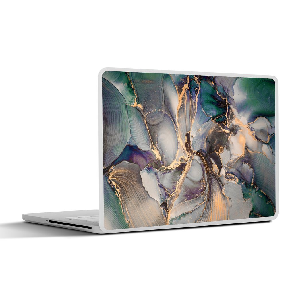 MuchoWow Laptop Aufkleber Sticker Cover Gold - Blau - Marmor 25x18 cm - Laptop-Deko