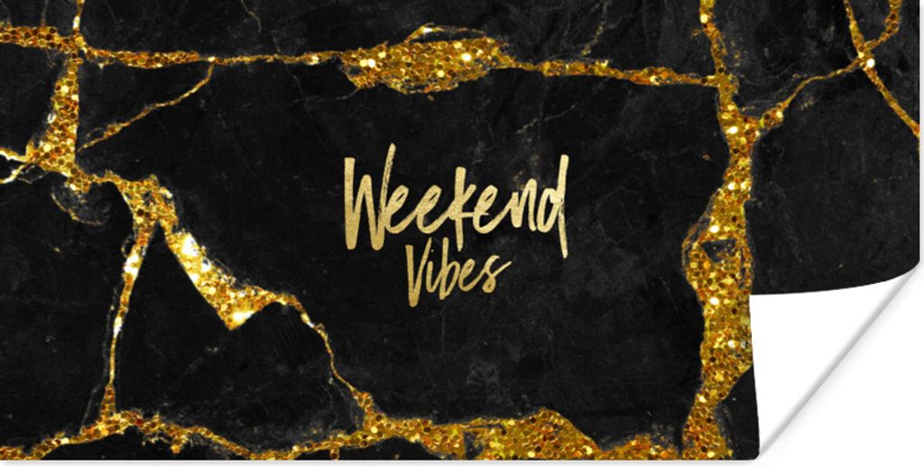 MuchoWow Poster Zitate - Wochenende - Gold - Marmor 160x80 cm - Foto Poster