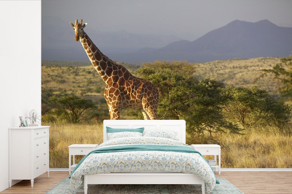 MuchoWow Fototapete für Wohnzimmer oder Schlafzimmer Wandtapete Vinyl Motivtapete Giraffe - Landschaft - Afrika - 525x350 cm - Das Hintergrundbild