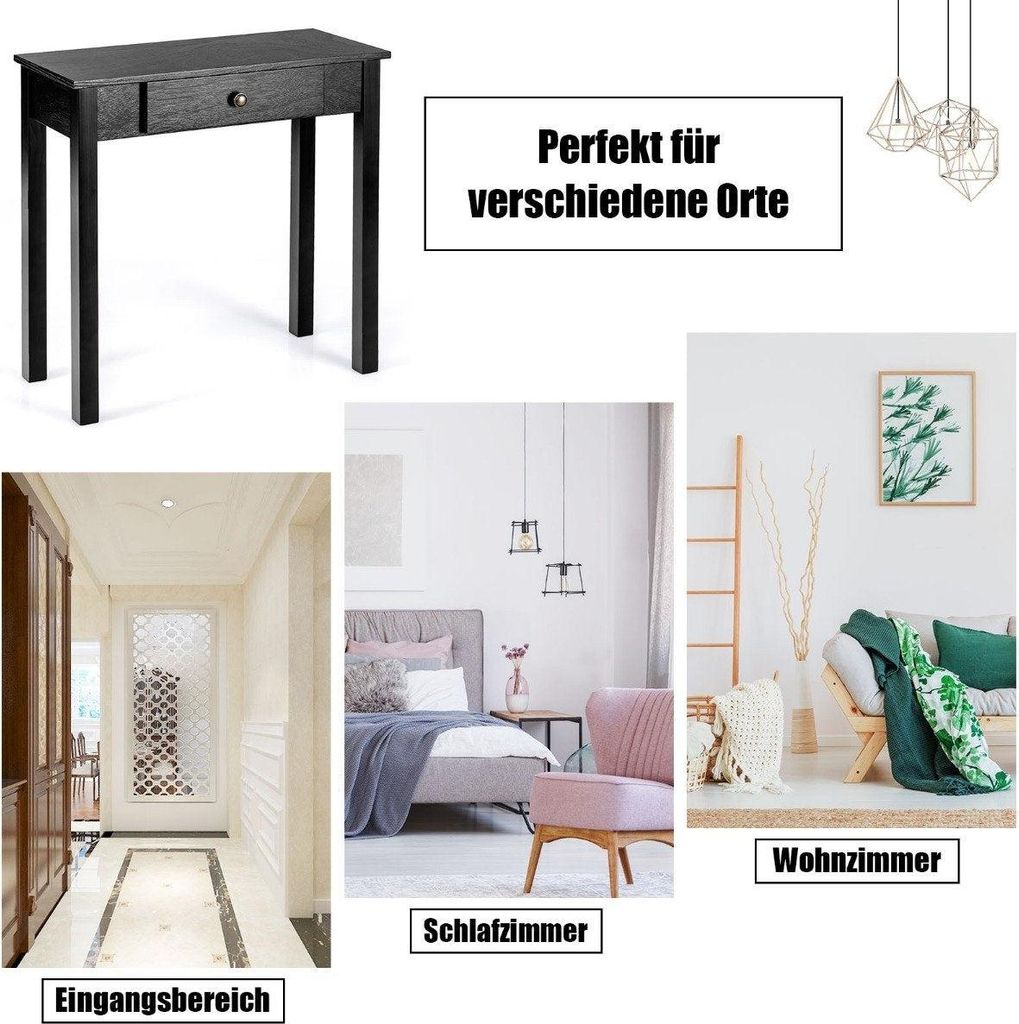 Konsolentisch mit Schublade Eingangstisch schmal Beistelltisch industriell aus Holz 71 x 30 x 71cm Schwarz