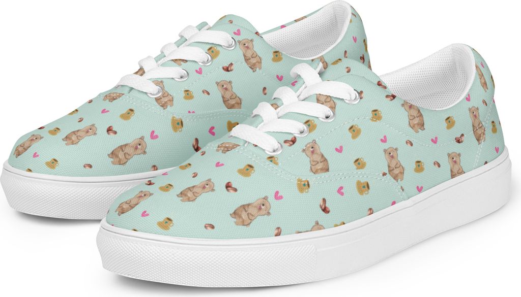 Mr. & Mrs. Panda Segeltuchschuhe Bär Kaffee Größe 35 1/2 - Türkis - Geschenk, Herz Muster, Sneaker Damen, Turnschuhe, Stoffschuhe, Sportschuhe,...