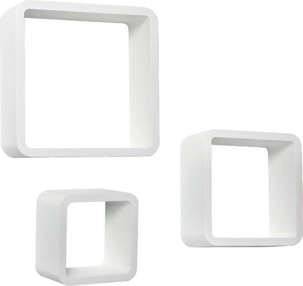 Cube Wandplank - schwebendes Wandregale - Set von 3 - Weiß MDF - Fotoplank und Bücherregal