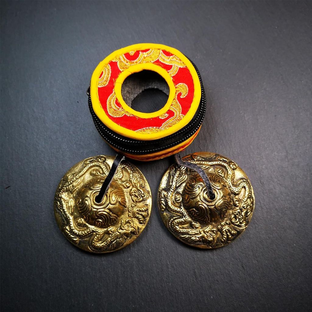Handgemachte Tingsha Tibetische Glocke - 2.5in/6.2cm - Doppelte Drachen - Fördert Frieden - Chakra Heilung - Achtsamkeit