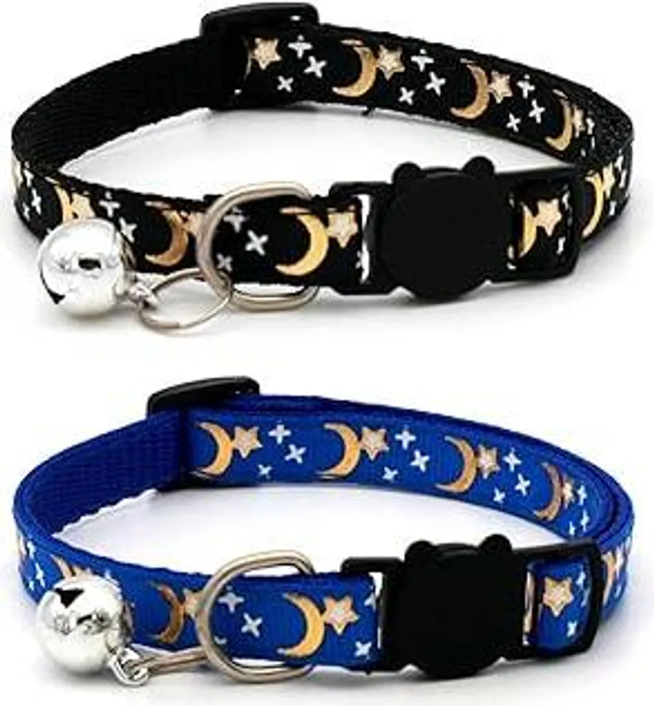 2 Collari Eleganti Stelle e Lune per Gatti e Cuccioli - Look Notturno