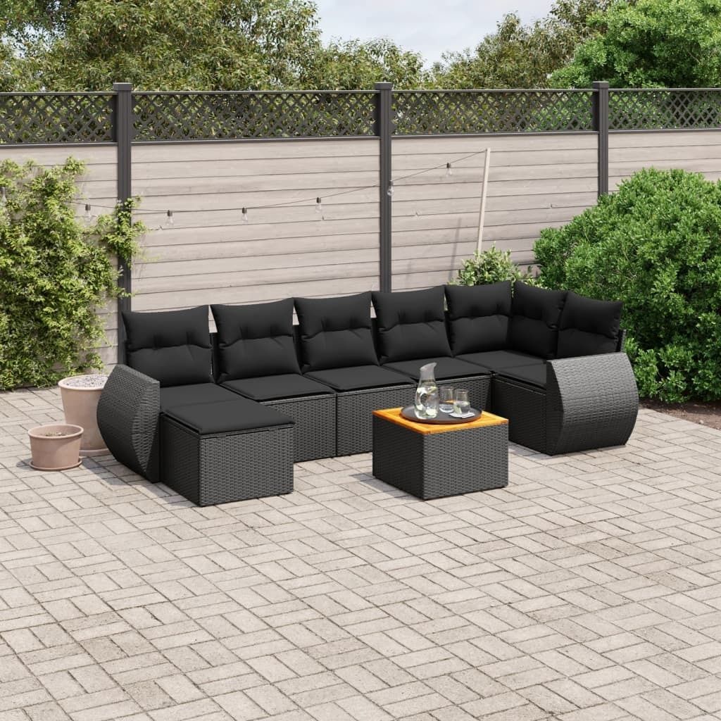 8-tlg. Garten-Sofagarnitur mit Kissen Schwarz Poly Rattan 3225110