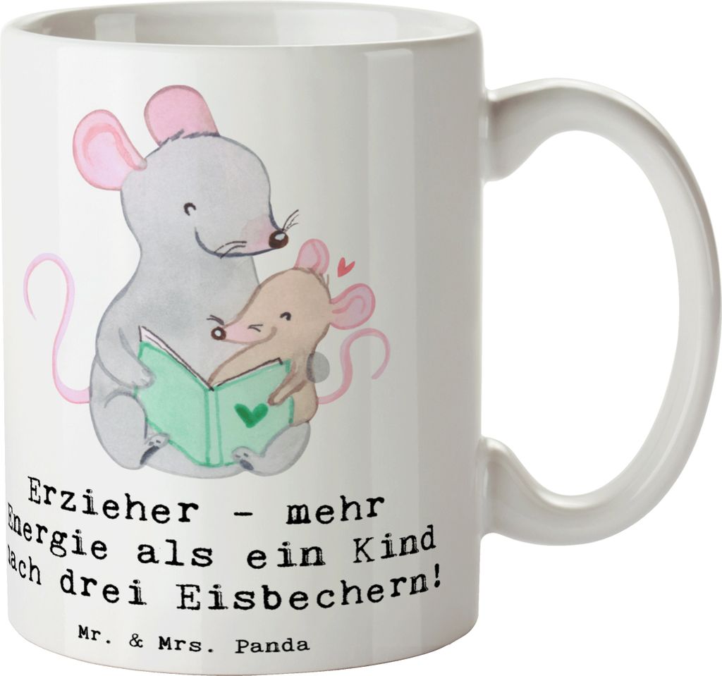 Mr. & Mrs. Panda Tasse Erzieher Energie - Weiß - Geschenk, Kaffeetasse, Eisbecher, Bewunderung, Berufsalltag, Kindergarten, Berufsprodukte, Beruf,...