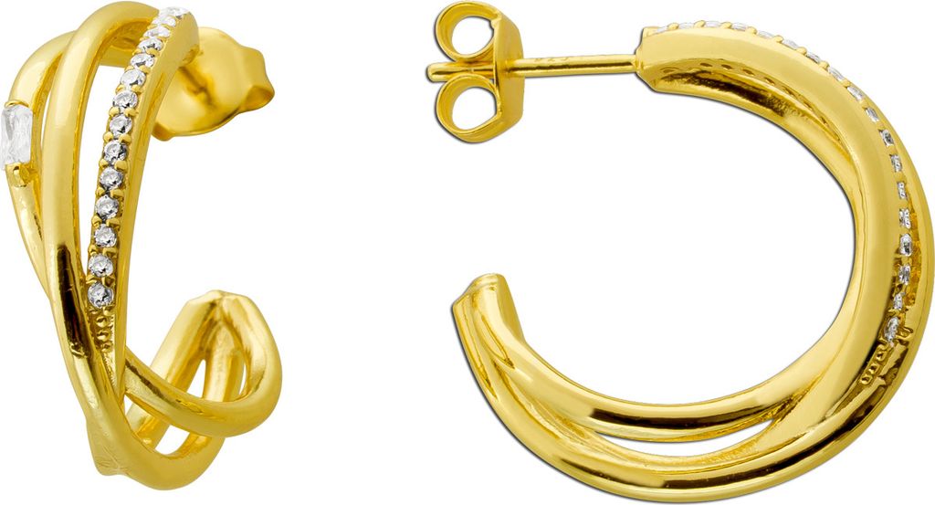 Ohrstecker Creolen Silber 925 Gelbgold vergoldet weiße Zikonia
