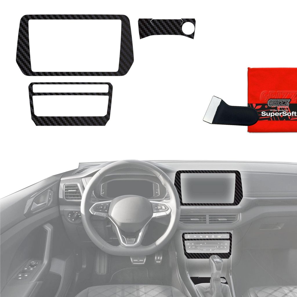 3in1 Schutzfolien Grizz Protector für Mittelkonsole - Volkswagen T-Cross (2025) Carbon Optik Matt Antifingerprint