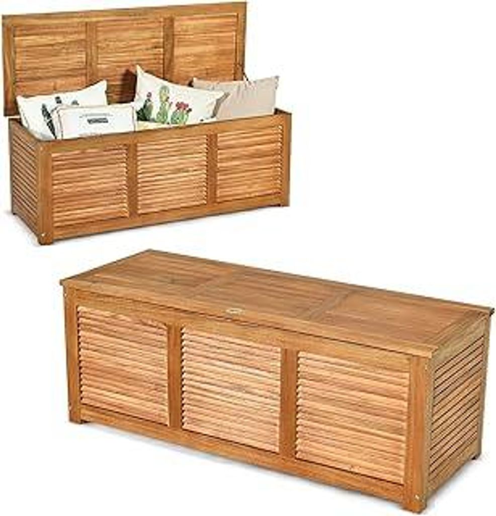 GIANTEX Auflagenbox Kissenbox Akazien Holz, Gartenbox Aufbewahrungsbox mit Deckel, 178 Liter Volumen, Kissentruhe Gartentruhe Gartenbank Auflagentr...
