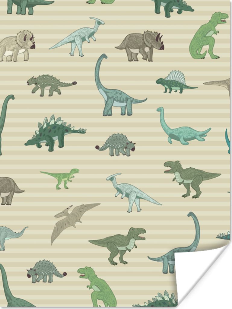 MuchoWow Poster Dinosaurier - Braun - Grün - Jungen - Mädchen - Kinder 90x120 cm - Wohnzimmer