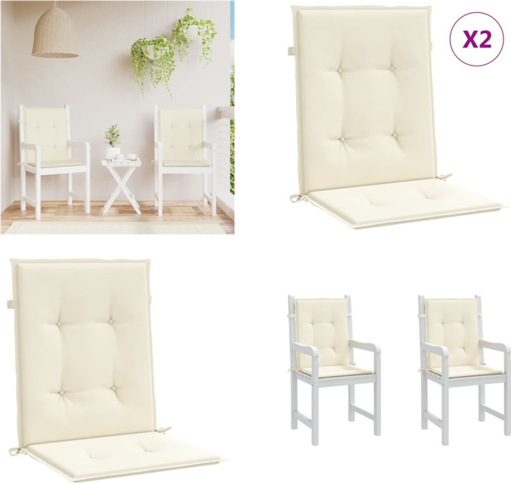 vidaXL Gartenstuhlauflagen für Niedriglehner 2 Stk. Creme 100x50x3 cm - Gartenstuhlauflage Für Niedriglehner - Gartenstuhlauflagen Für Niedrigle...