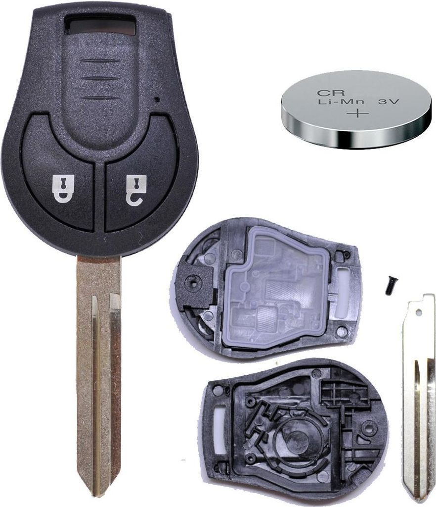 Auto Schlüssel Funk Fernbedienung 1x Gehäuse 2 Tasten + 1x CR1620 Batterie kompatibel mit Nissan