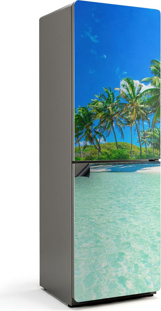 Tropischer Strand mit Palmen – Magnetische Kühlschrank Abdeckung – Dekorfolie magnetisch Küche – Kühlschrank Magnet Deko – selbstklebend...