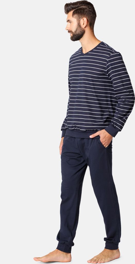 MoFiz Pyjamabroek voor heren, modal, zachte broek met zakken, Kort - marineblauw/donkergrijs, L