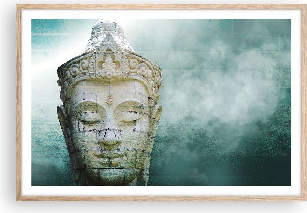 Gerahmtes Poster - Rahmen in heller Eiche - Buddha Grafik Produktbild 