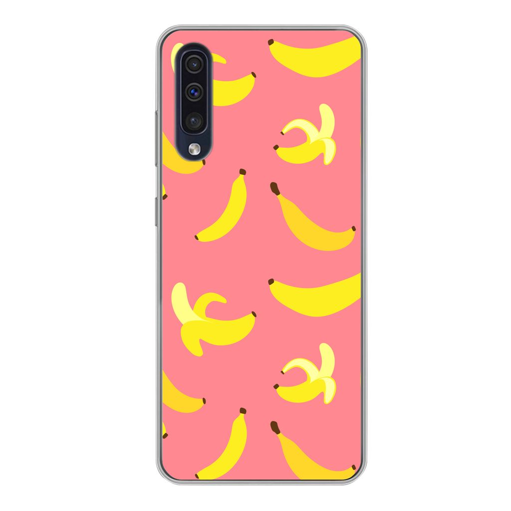 MuchoWow Handyhülle Schutzhülle Hülle für Samsung Galaxy A50 Banane - Rosa - Tropisch Silikon Softcase Handy Hülle - Mobiltelefonhülle