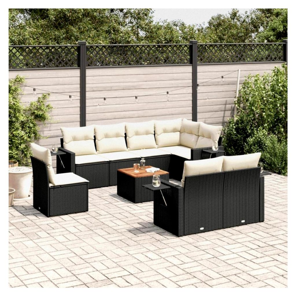 Garten-Sofagarnitur Schwarz PE-Rattan/Akazie 4-5 Sitze Terrasse Innenhof