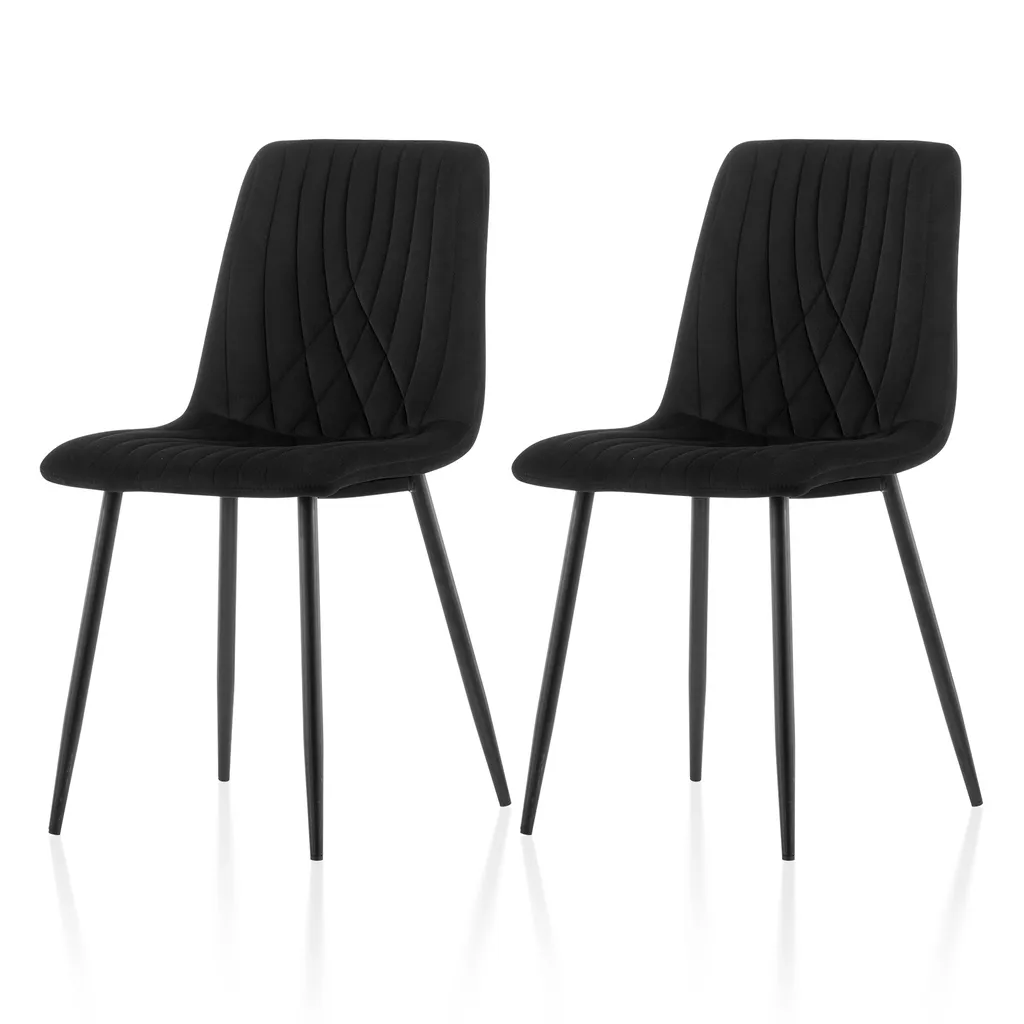 Chaise de Cuisine Rembourrée en Velours Noir - Lot de 2 de Qualité