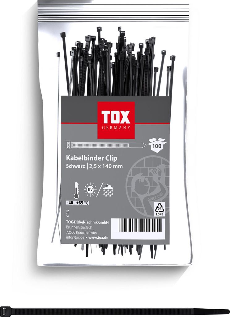 TOX Kabelbinder Clip 2,5x140 (100 Stk.) / innen / außen