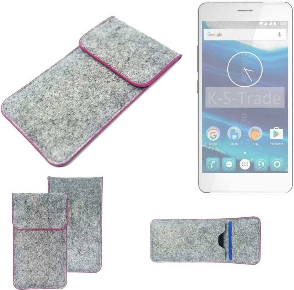 K-S-Trade Handy Schutz Hülle kompatibel mit Qilive Q5 Schutzhülle Handyhülle Filztasche Pouch Tasche Case Sleeve Filzhülle hellgrau pinker Rand