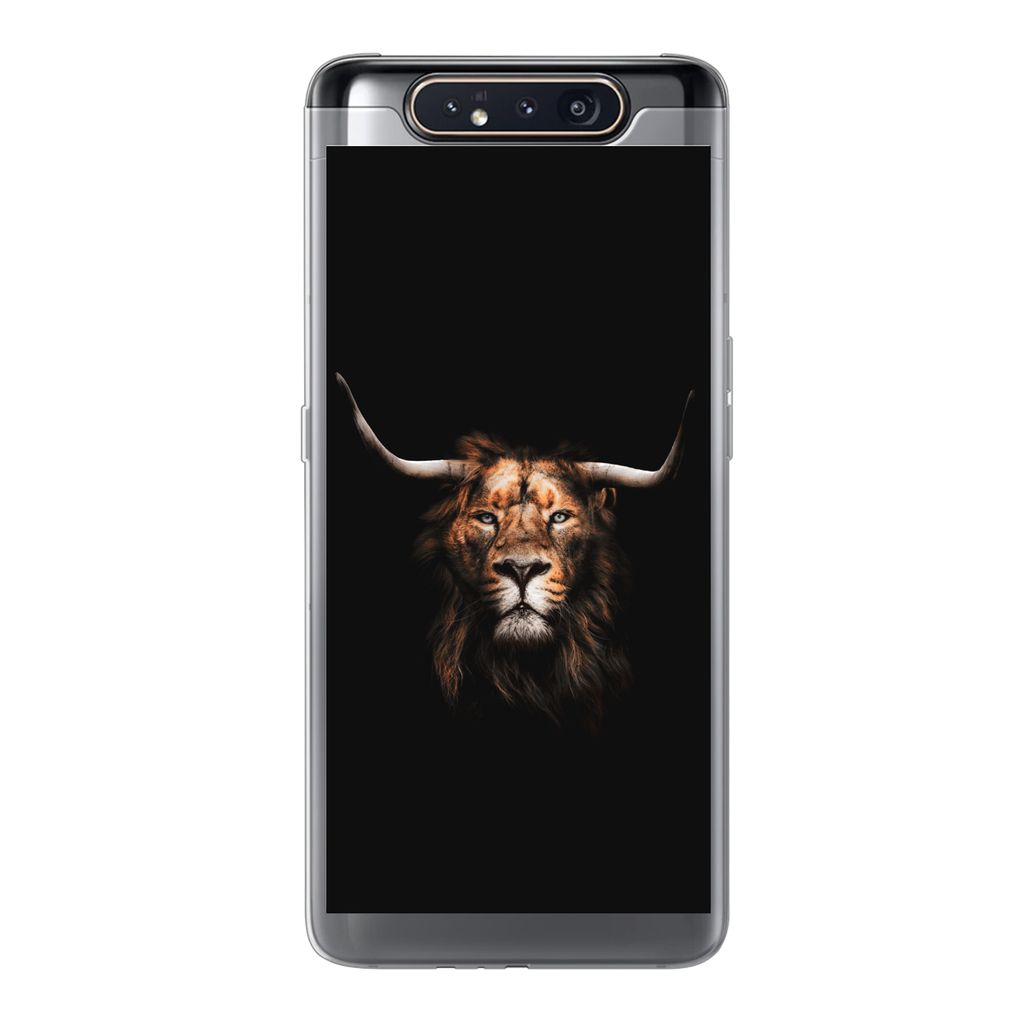 MuchoWow Handyhülle Schutzhülle Hülle für Samsung Galaxy A80 Löwe - Horn - Schwarz Silikon Softcase Handy Hülle - Schutzdeckel
