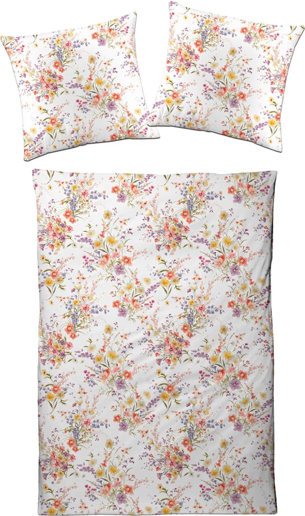 Traumschloss Satin Bettwäsche Garnitur - bunte Sommerblumen 155 x 220 cm bunte Sommerblumen, heller Hintergrund