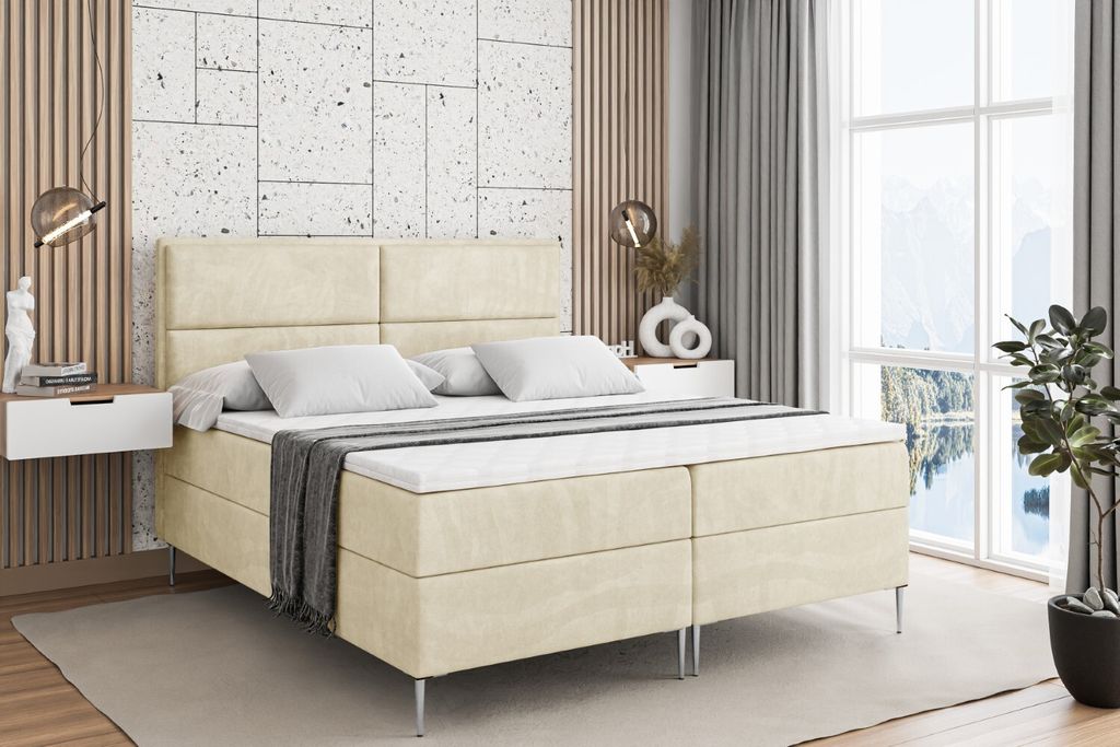 ALTDECOR Boxspringbett mit Silber Füßen, Matratze und Lattenrost, Boxbett, Topper, Polsterbett mit Bettkasten, Bett mit Stauraum H4-Matratze, Do...