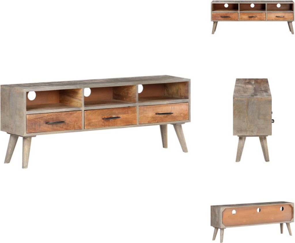 vidaXL TV-Schrank Grau 130x35x51 cm Raues Mango-Massivholz - TV-Möbel