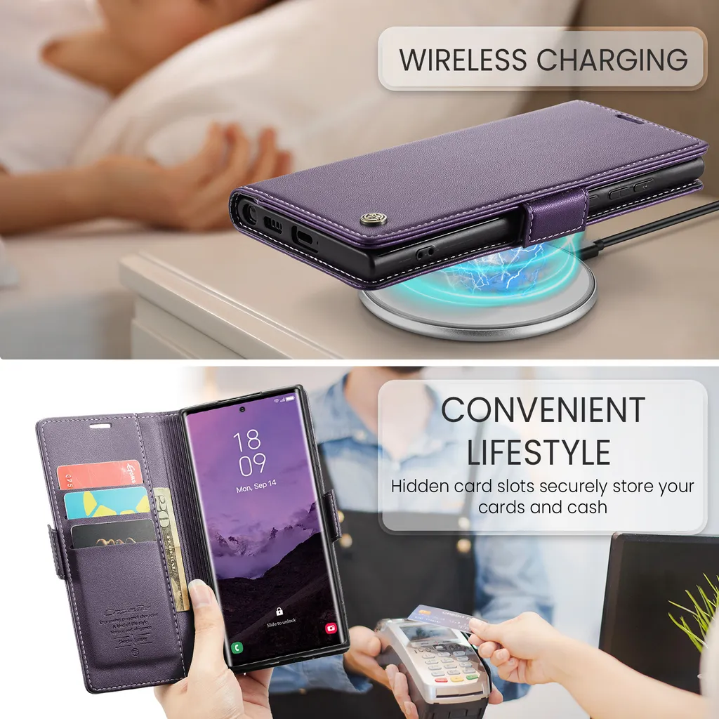 Custodia Samsung S25 Ultra Pelle Viola: RFID e Supporto Video - 7