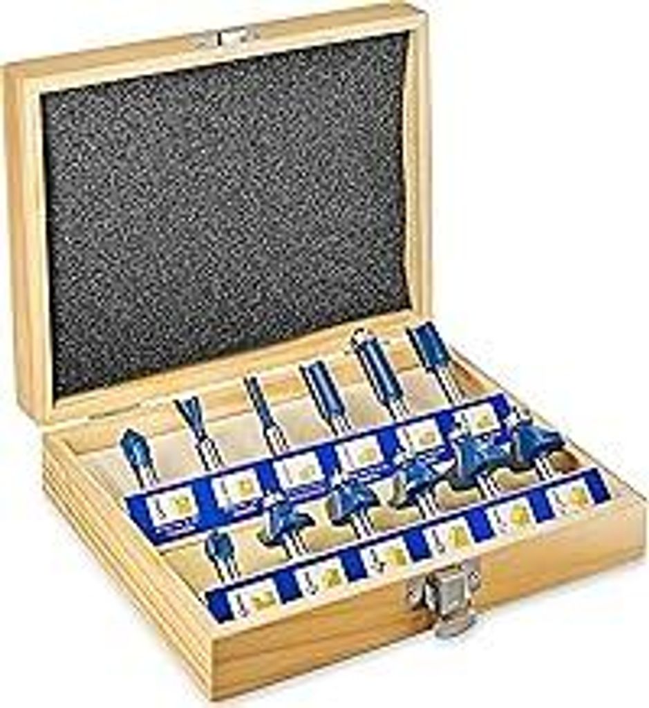 S&R Fräser-Set HM für Oberfräsen, 12 tlg, Zylindrischer Schaft 8 mm, Hartmetall Schneideplatten, Holzfräs-Bits aus geschmiedetem Werkzeugstahl,...