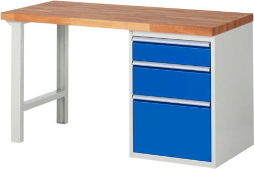 Werkbank mit 3 Schubladen - Vollauszug - 150:1 / 210:1 / 360:1 - 840 x 1.500 x 700 mm (HxBxT) - Traglast 1.000 kg - Buche