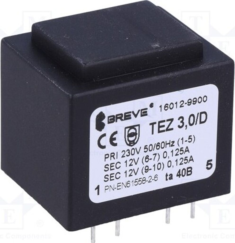 1x Transformator: überzogen 125mA 3VA 230VAC 12V 125mA 12V IP00 TEZ3.0/D230/12-12