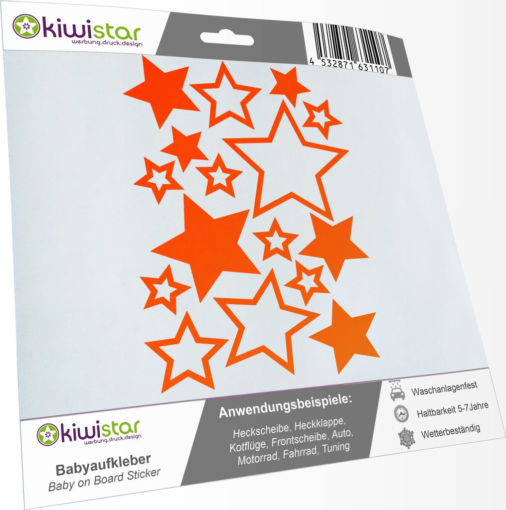 Bogengröße A4 - Sterne - Selbstklebende Folie - Stars Set3 IN 15 Farben - Neon + Chrom! Sticker Aufkleber