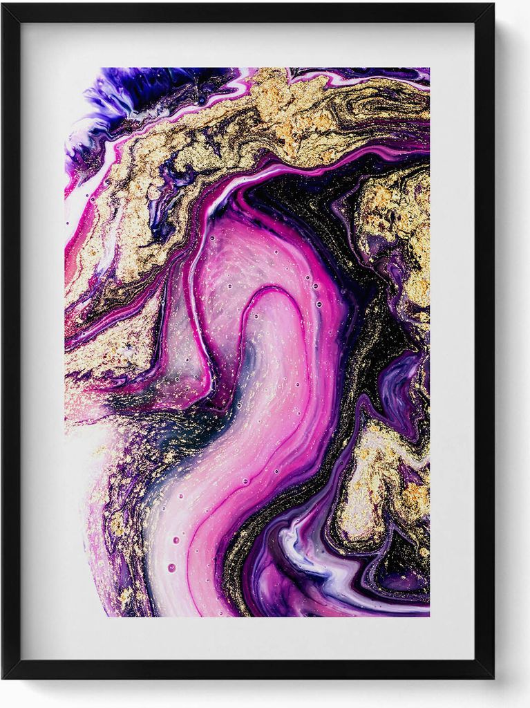 Marmorabstraktion mit Gold– Wandbild mit Rahmen – Gerahmtes Bild – Wanddekoration – 50x70 cm – Schwarz Rahmen