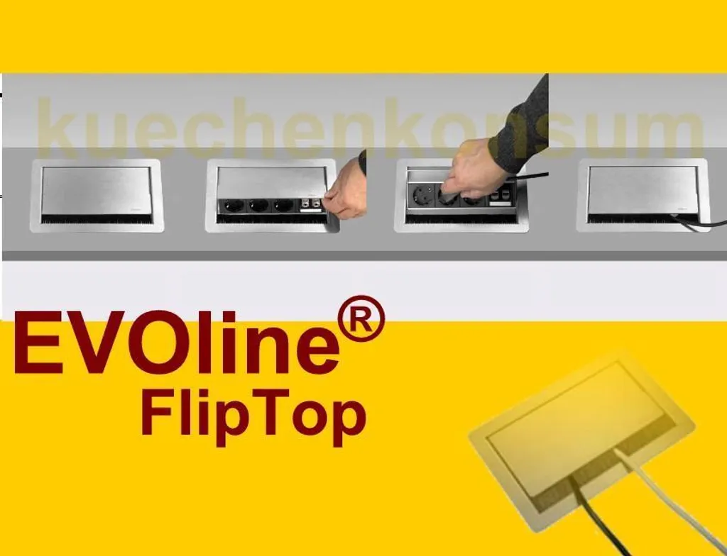 Bloc Prise Escamotable FlipTop 4 Postes avec Couvercle Pliable Inox