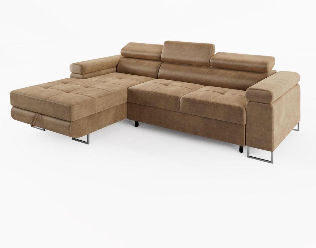 ECKSOFA VEMO MINI Links Beige Velour-Stoff Kompakter Komfort für Wohnräume