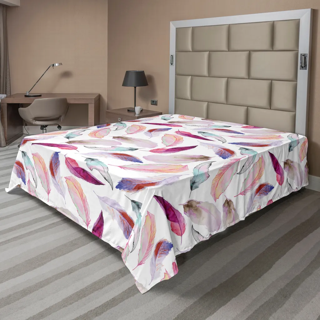 Drap de lit romantique plumes pour décoration de chambre rose violet