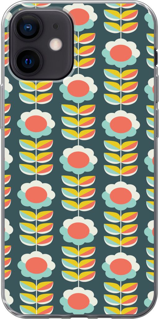 MuchoWow Handyhülle Schutzhülle Hülle für Telefoonhoesje iPhone 12 Retro - Blumen - Skandinavisch Silikon Softcase Handy Hülle - Schutzhülle