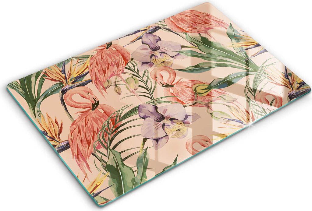 Abdeckung Glas - Küchenabdeckung - 80x52 cm - Abdeckplatte -Flamingos-Illustration