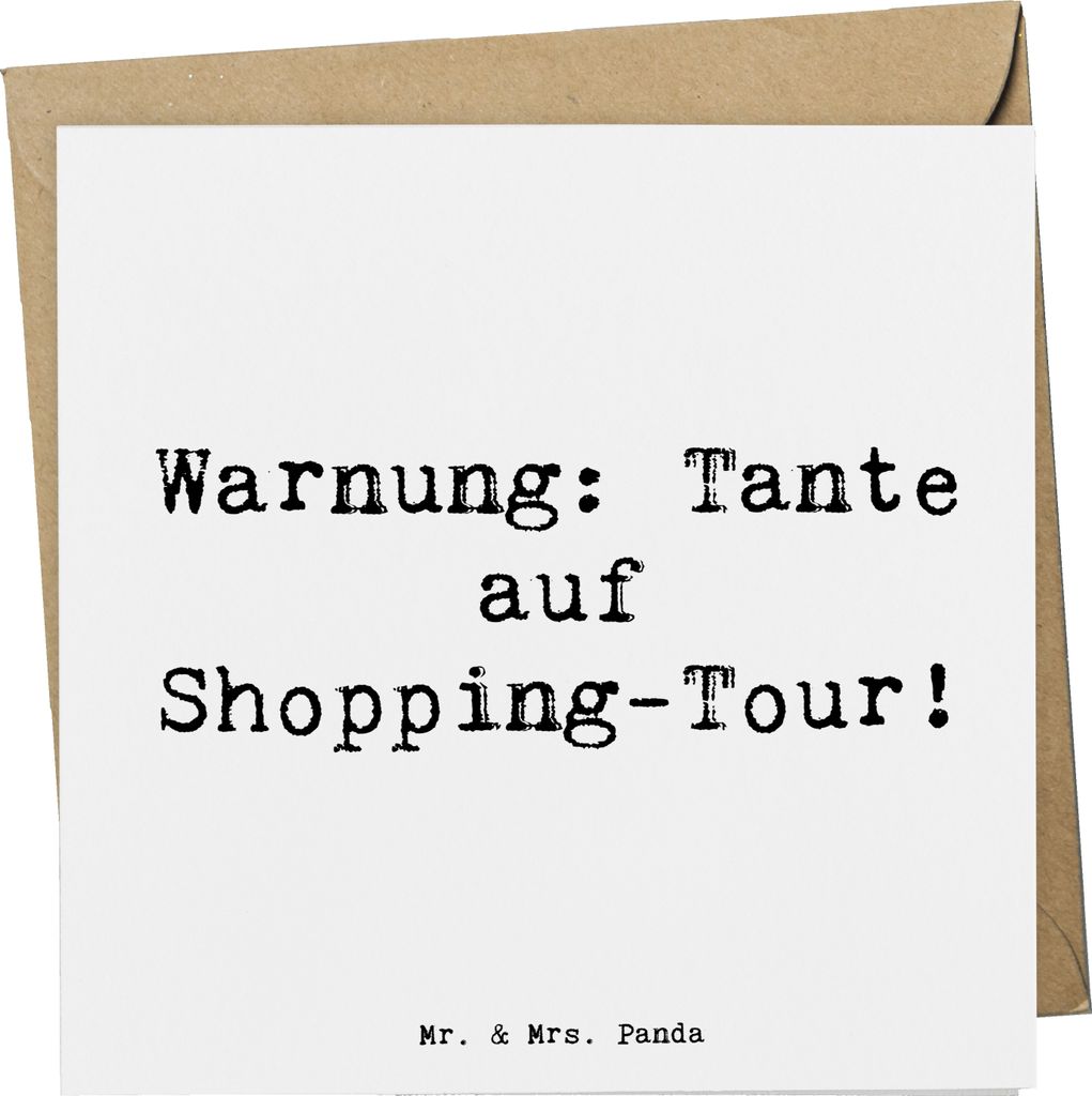 Mr. & Mrs. Panda Grußkarte Spruch Tante Shopping - Weiß - Geschenk, faltkarte, anlasskarte, für, Einkaufen, Freude, Geschenke, doppelkarte, Verw...