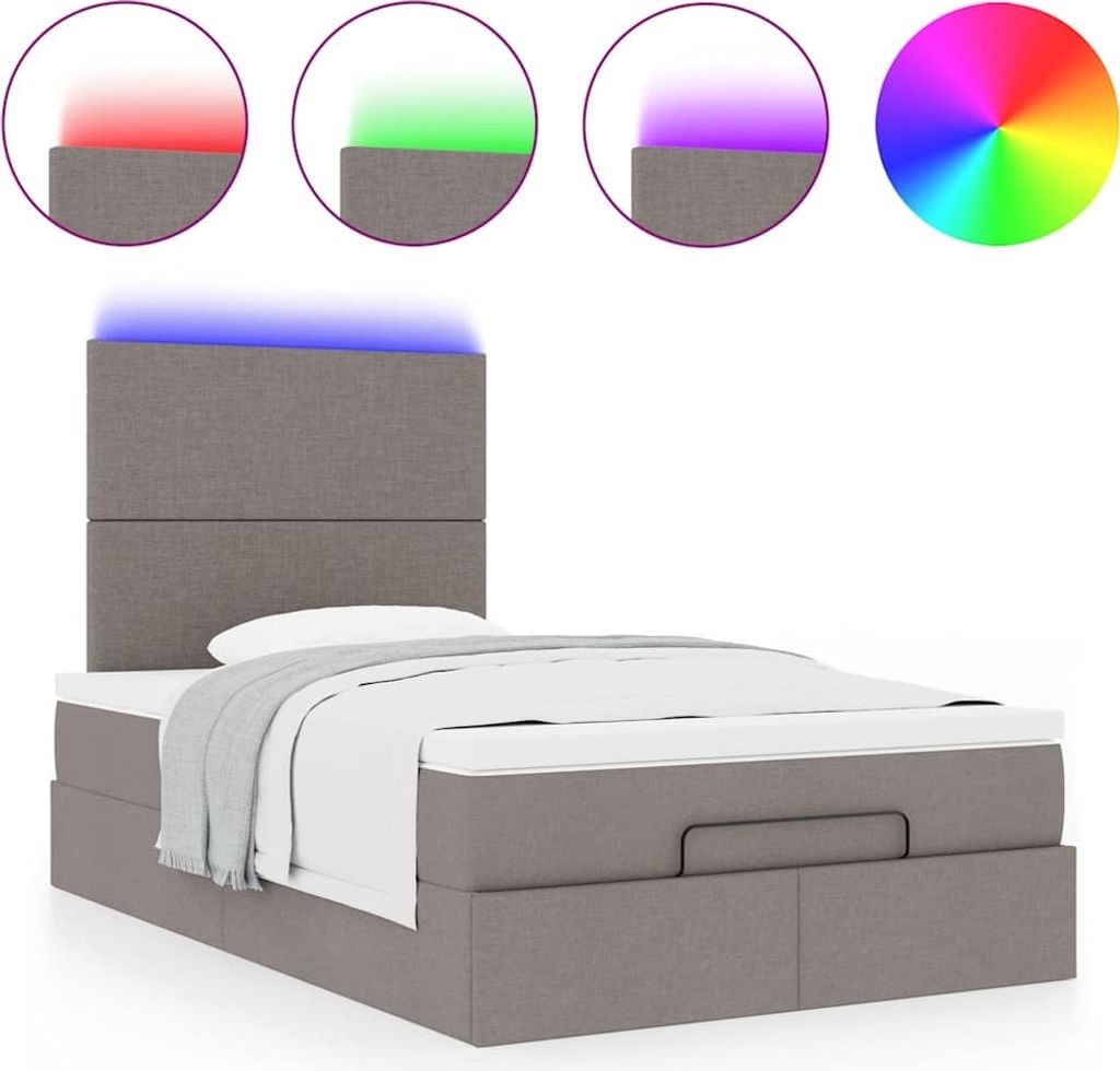 SYFAX Ottoman-Bett mit Matratze & LEDs Taupe 120x190 cm Stoff