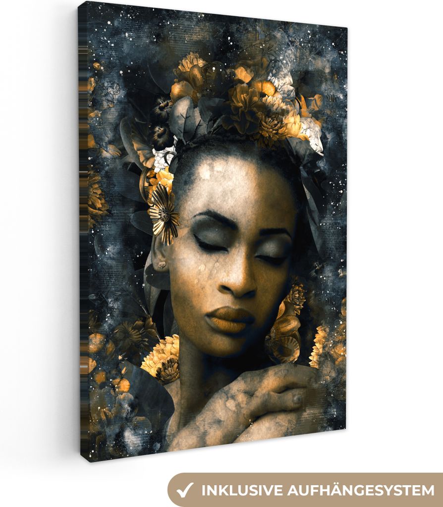 OneMillionCanvasses - Leinwandbilder - 90x140 cm, Blumen - Frau - Abstrakt, Wandbilder Kunstdruck Wanddekoration - Wandschmucke - Schlafzimmer
