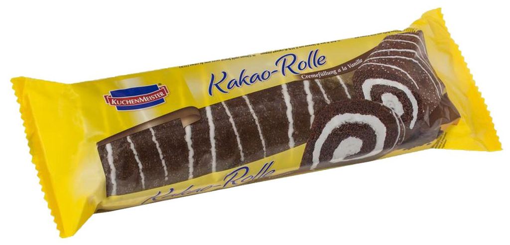 Verpackungsbild KuchenMeister Kakao Rolle mit Vanillecreme Füllung und Fettglasur 400g