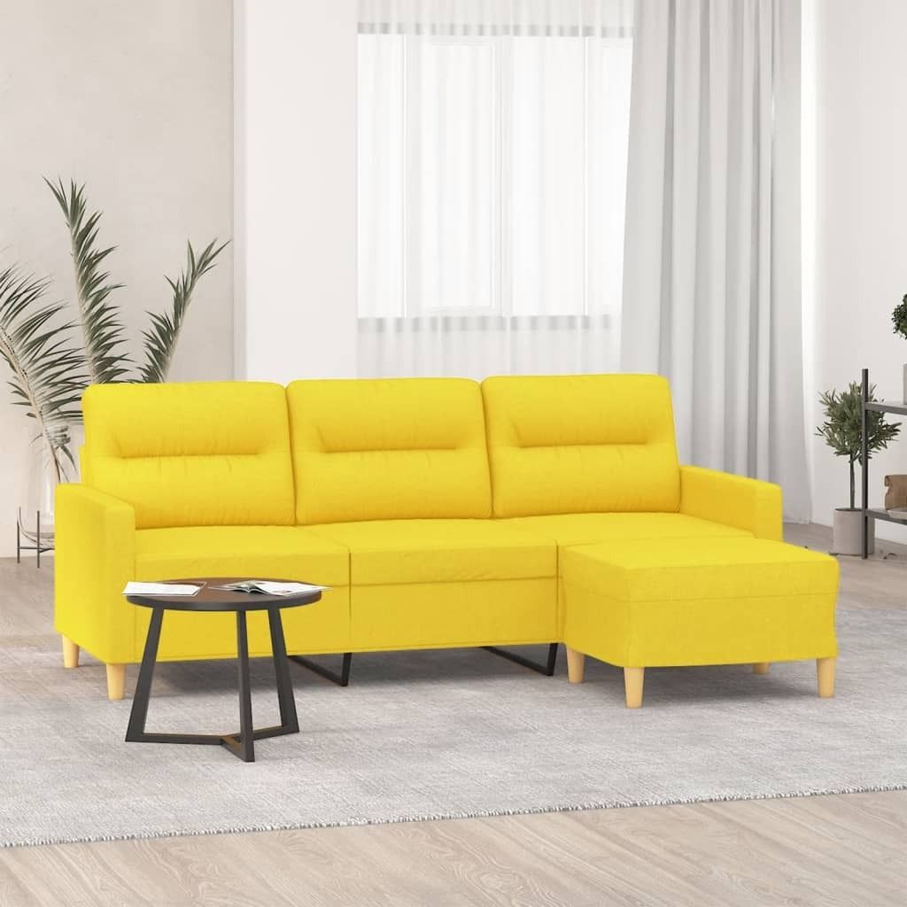 Möbel 3-Sitzer-Sofa mit Hocker Hellgelb 180 cm Stoff - Klassische Sofas 3201078