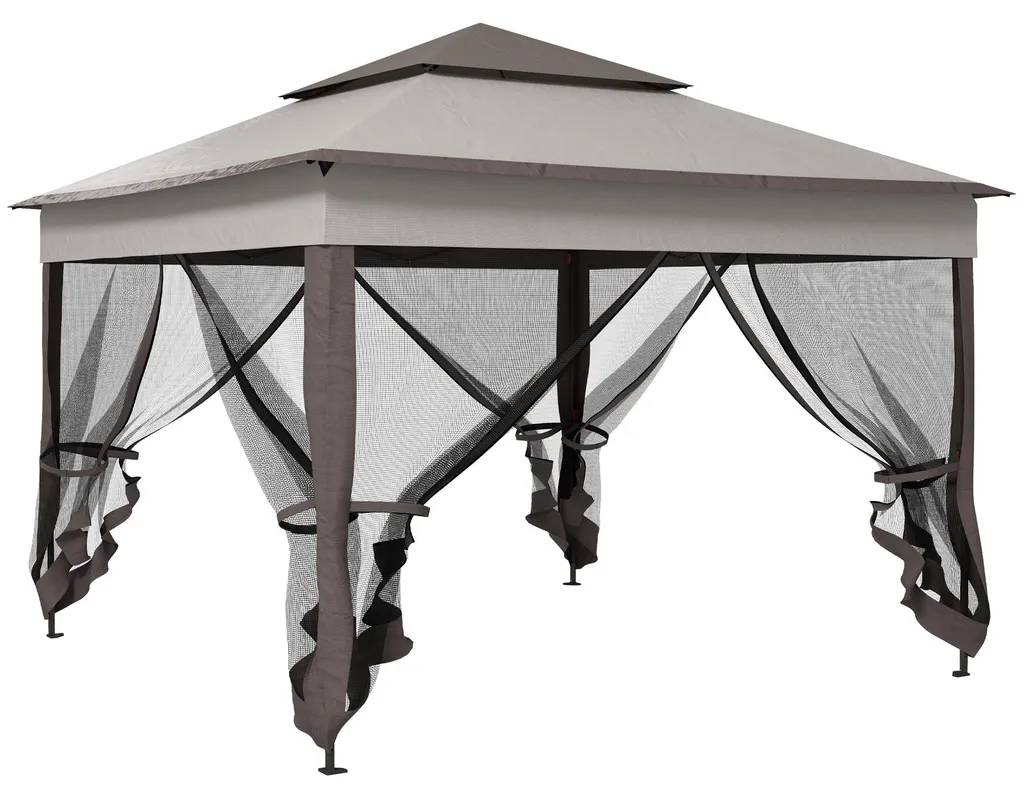 Tonnelle de jardin pop-up Outsunny avec rideaux amovibles gris clair