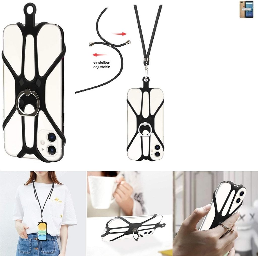 K-S-Trade 3in1 Handykette Handyband Handykordel Halsband Smartphone-Ring Handy-Ring kompatibel mit Wiko Tommy 3 Fingerhalterung Handyring