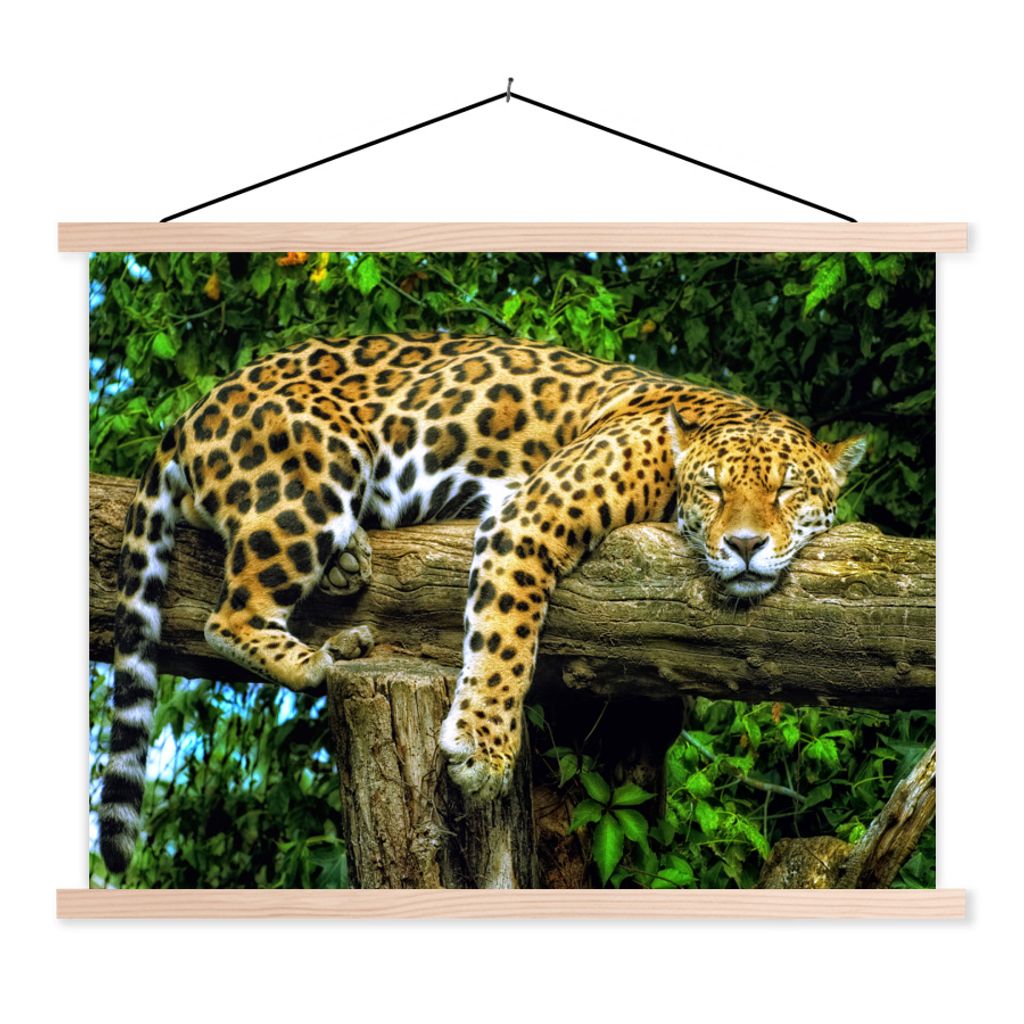 MuchoWow Textilposter Jaguar - Baum - Regenwald 150x113 cm mit holzfarbenen Rahmen - Poster
