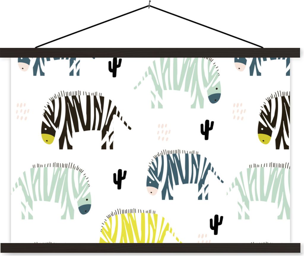 MuchoWow Textilposter Zebra - Farben - Kaktus - Weiß 150x100 cm mit schwarzem Rahmen - Schlafzimmer
