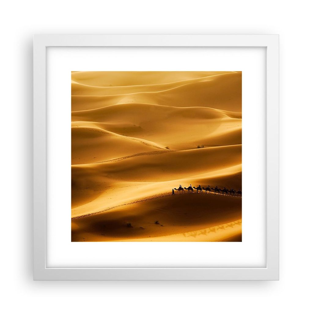 Gerahmtes Poster - Weißer Rahmen - Afrika Sahara Kamel Landschaft - 30x30 cm - Wand Bild - Wanddeko - Wandbilder - Wandposter - Bilderrahmen - Bil...